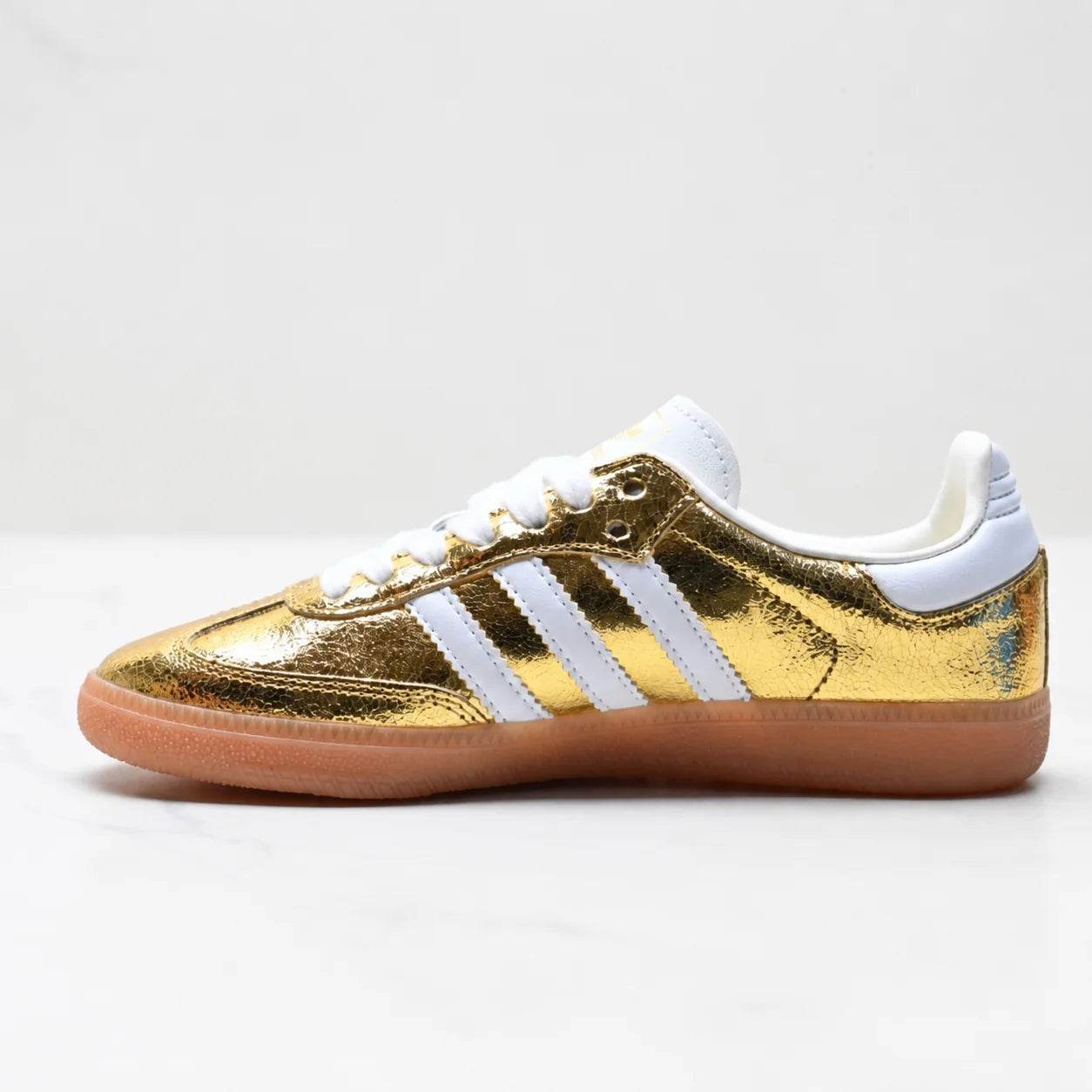 AD Samba OG Women's Gold Metallic Cracked Leather Sneakers
