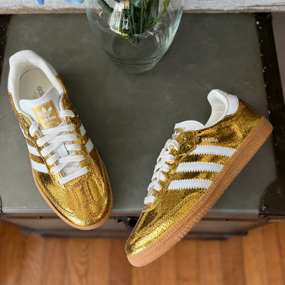 AD Samba OG Women's Gold Metallic Cracked Leather Sneakers
